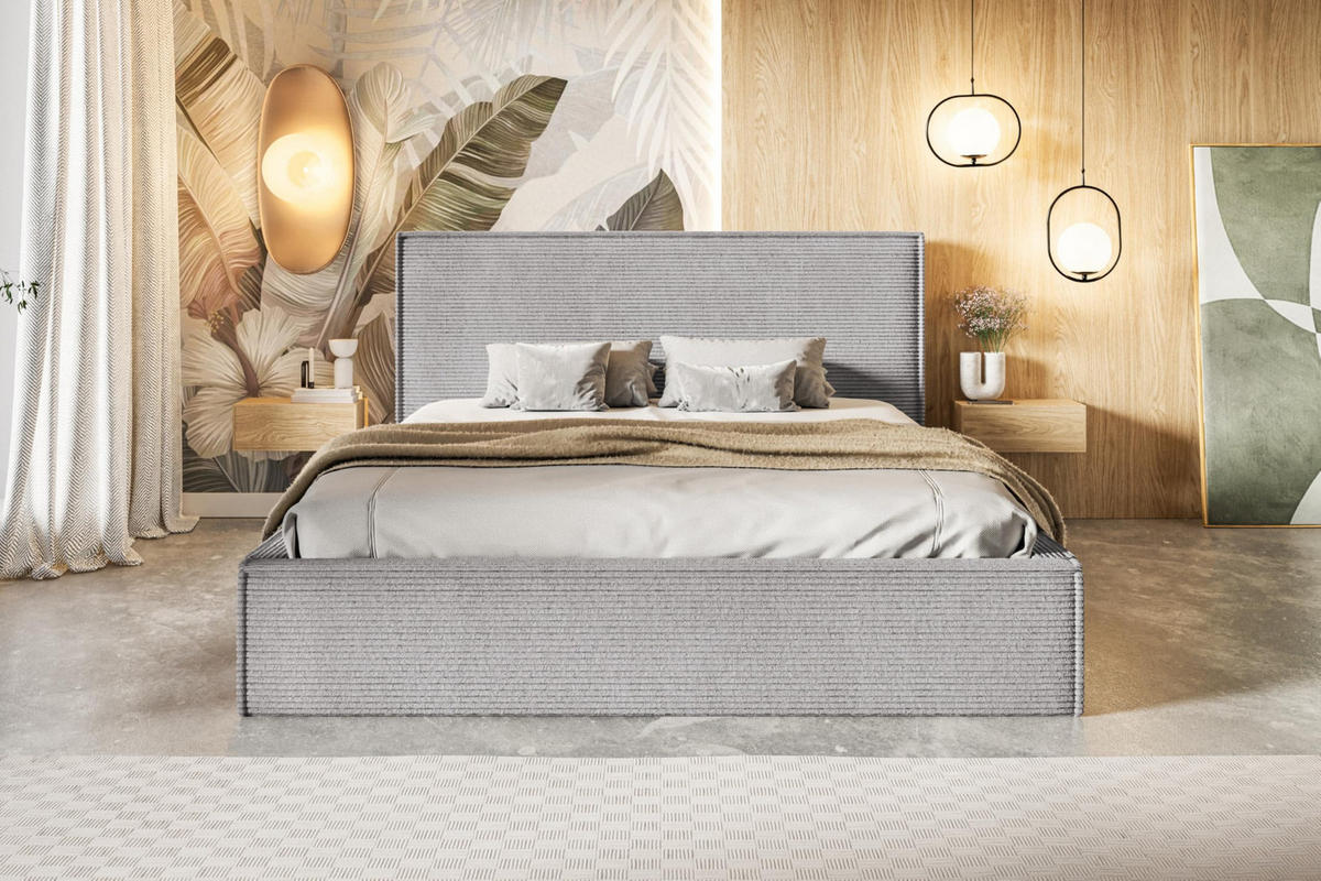 BETT 90x200 - Polsterbett mit Bettkasten und Holzrahmen - Modern Betten - Hochwertiger Poso-Stoff - Kollektion Milano - Grau - Hellgrau, Holz/Textil (90/200cm) - Alpi-Möbel