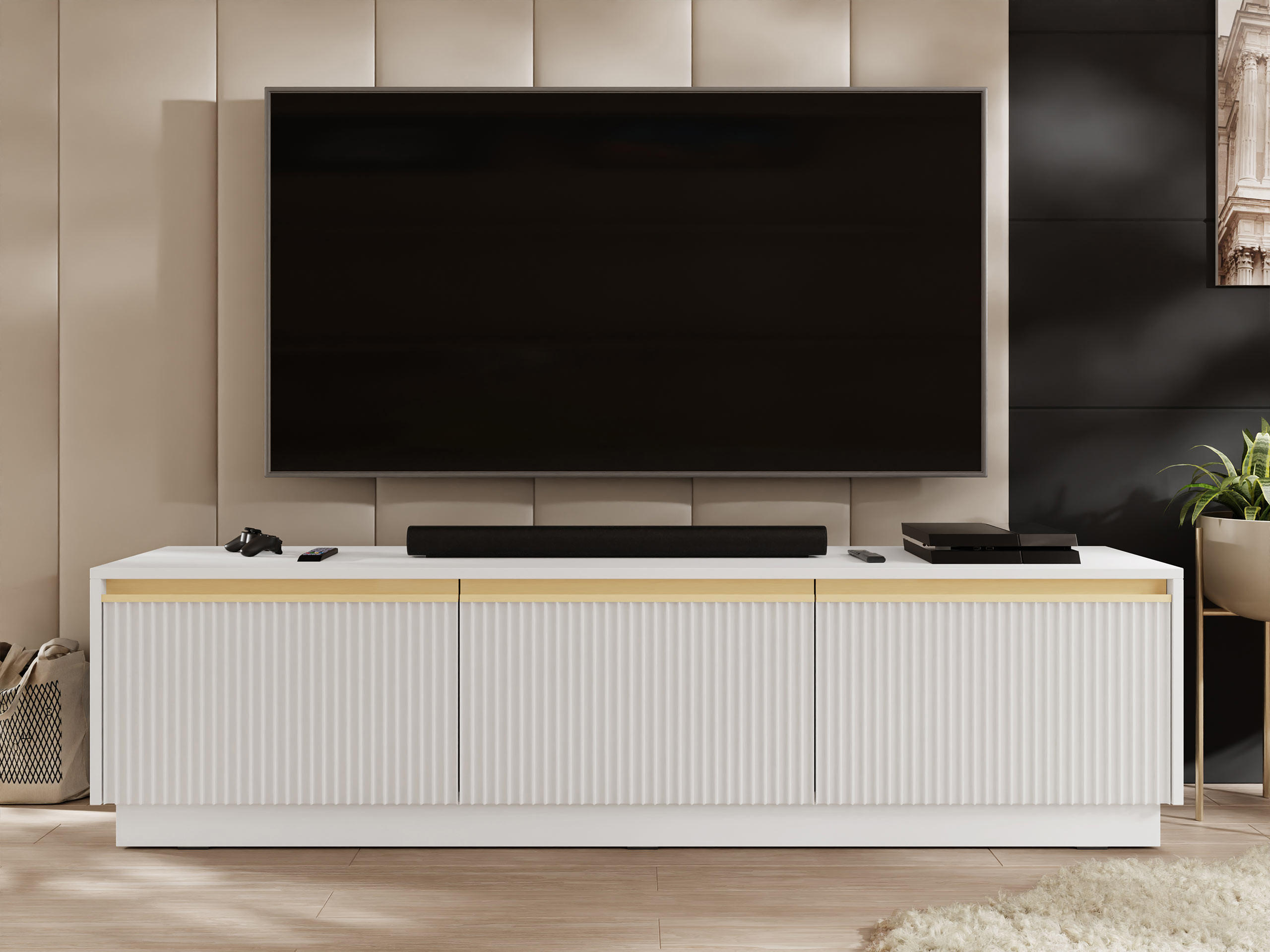 TV-ELEMENT Royal 180 - Goldfarben/Weiß, Holzwerkstoff/Metall (182/42/39cm) - MIRJAN24