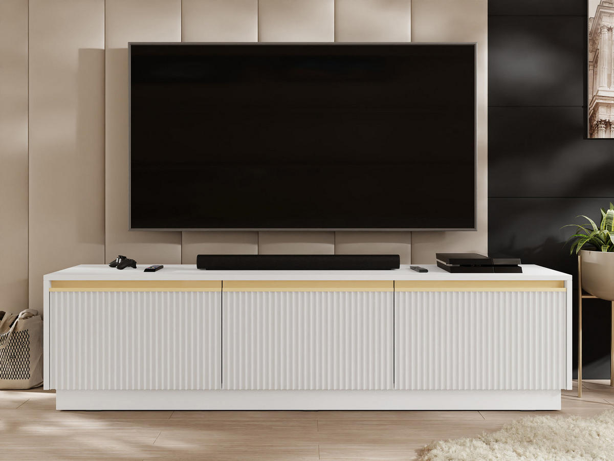 TV-ELEMENT Royal 180 - Goldfarben/Weiß, Holzwerkstoff/Metall (182/42/39cm) - MIRJAN24
