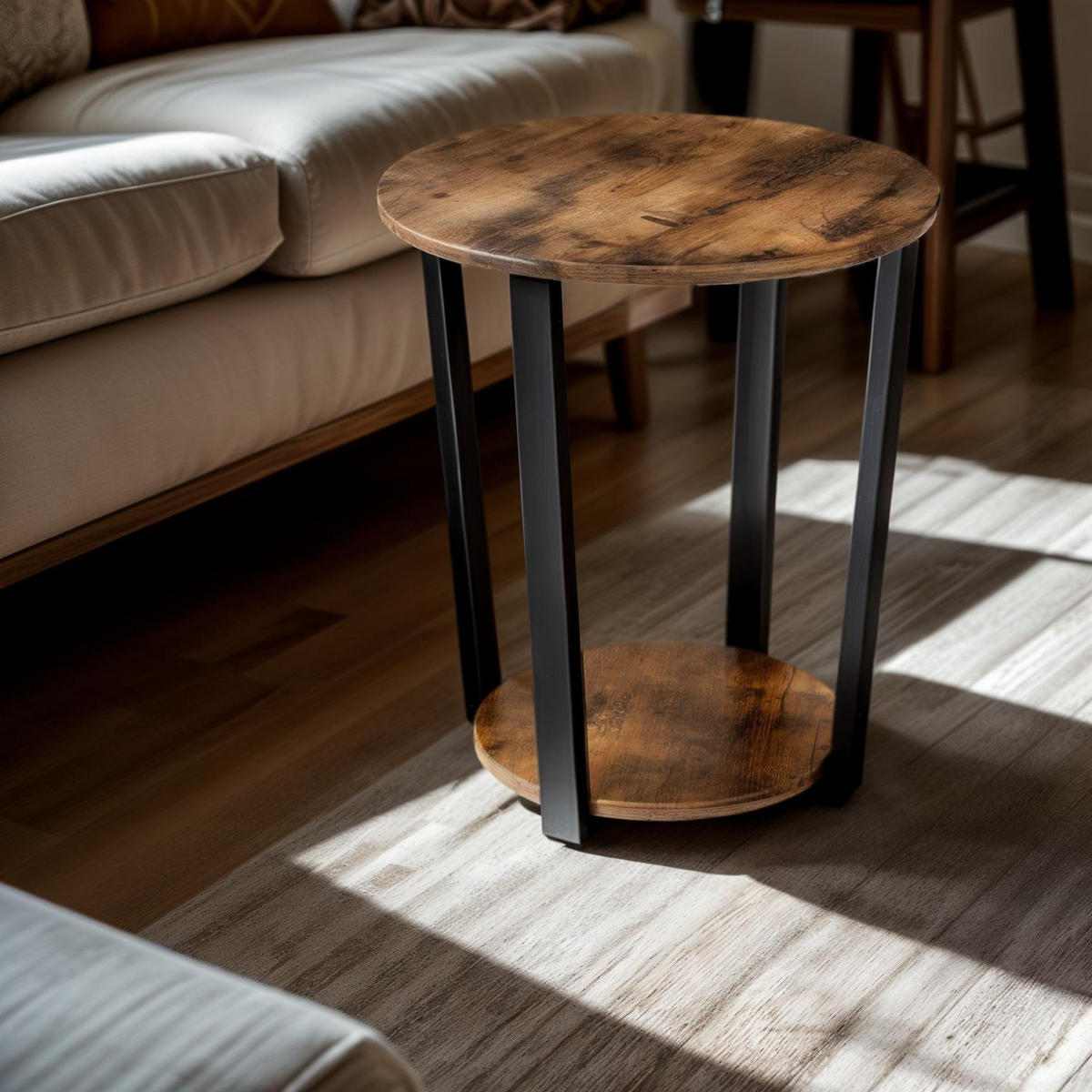 COUCHTISCH Holzoptik Metall Dunkelbraun Schwarz rund 46x46x52 cm - Dunkelbraun/Schwarz, Holzwerkstoff/Metall (46/46/52cm) - Begryf