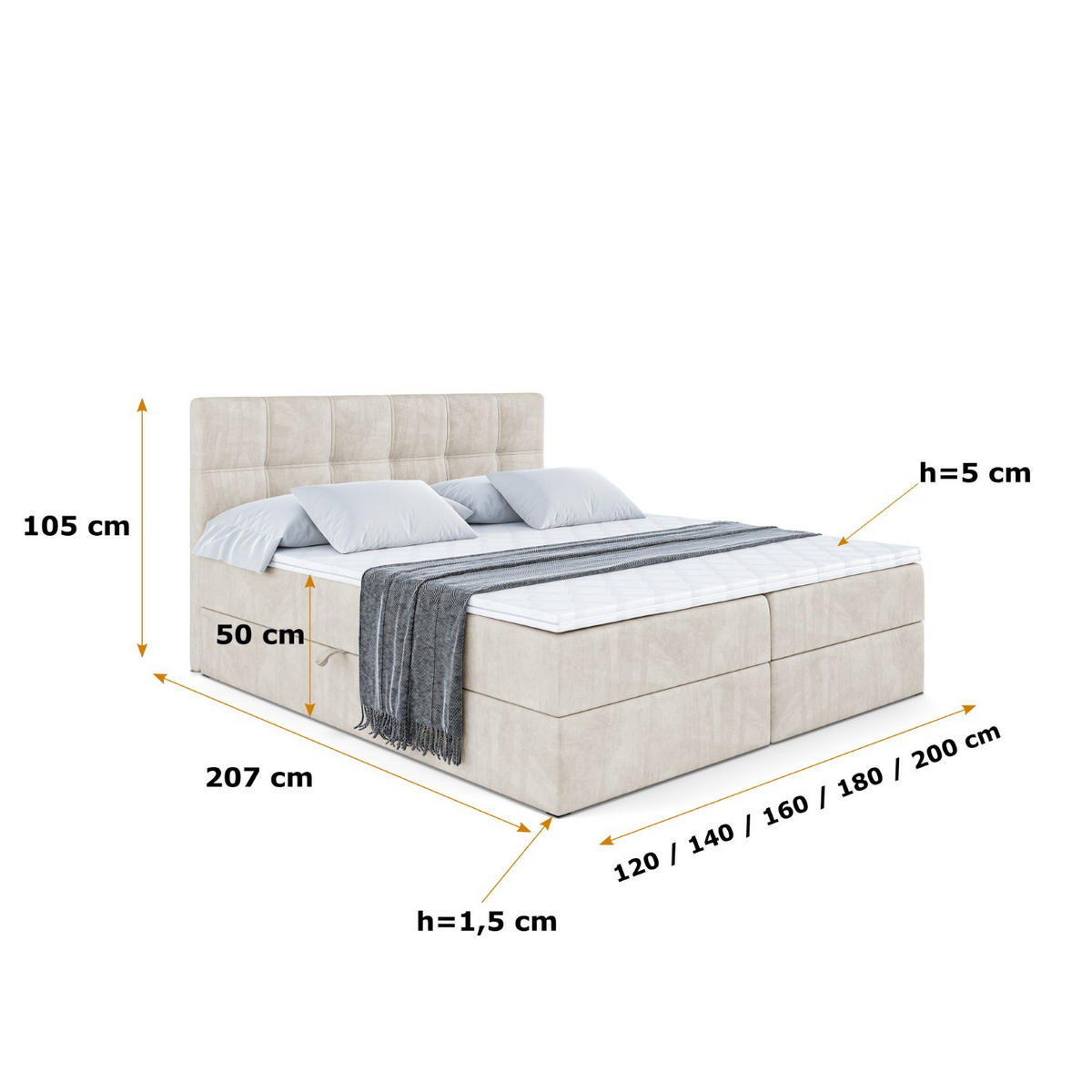 BOXBETT mit Matratze H3 und Lattenrost - MARCE - 160 x 200 cm - Beige - Creme, Holzwerkstoff (160/200cm) - ALTDECOR