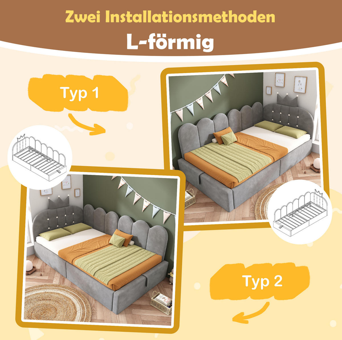POLSTERBETT 90/200 cm aus Samt mit hydraulischem Stauraum und Kronen-Gitter-Design, Grau - Grau, Holz (90/200cm) - Redom