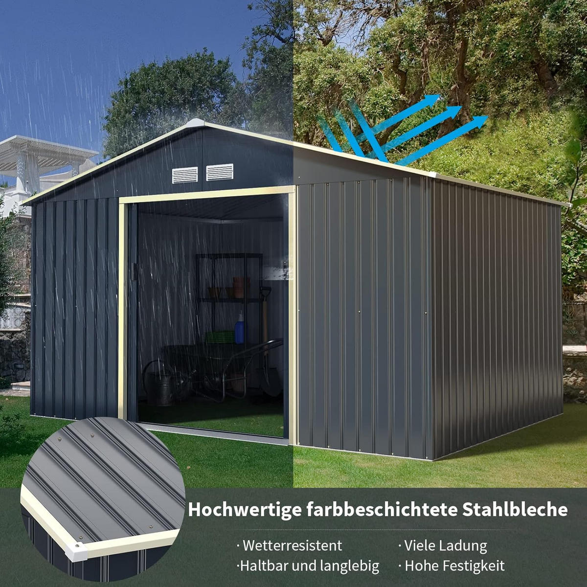 GERÄTESCHUPPEN Grau(4-teilig) - Grau, Metall (255/210/340cm) - COSTWAY