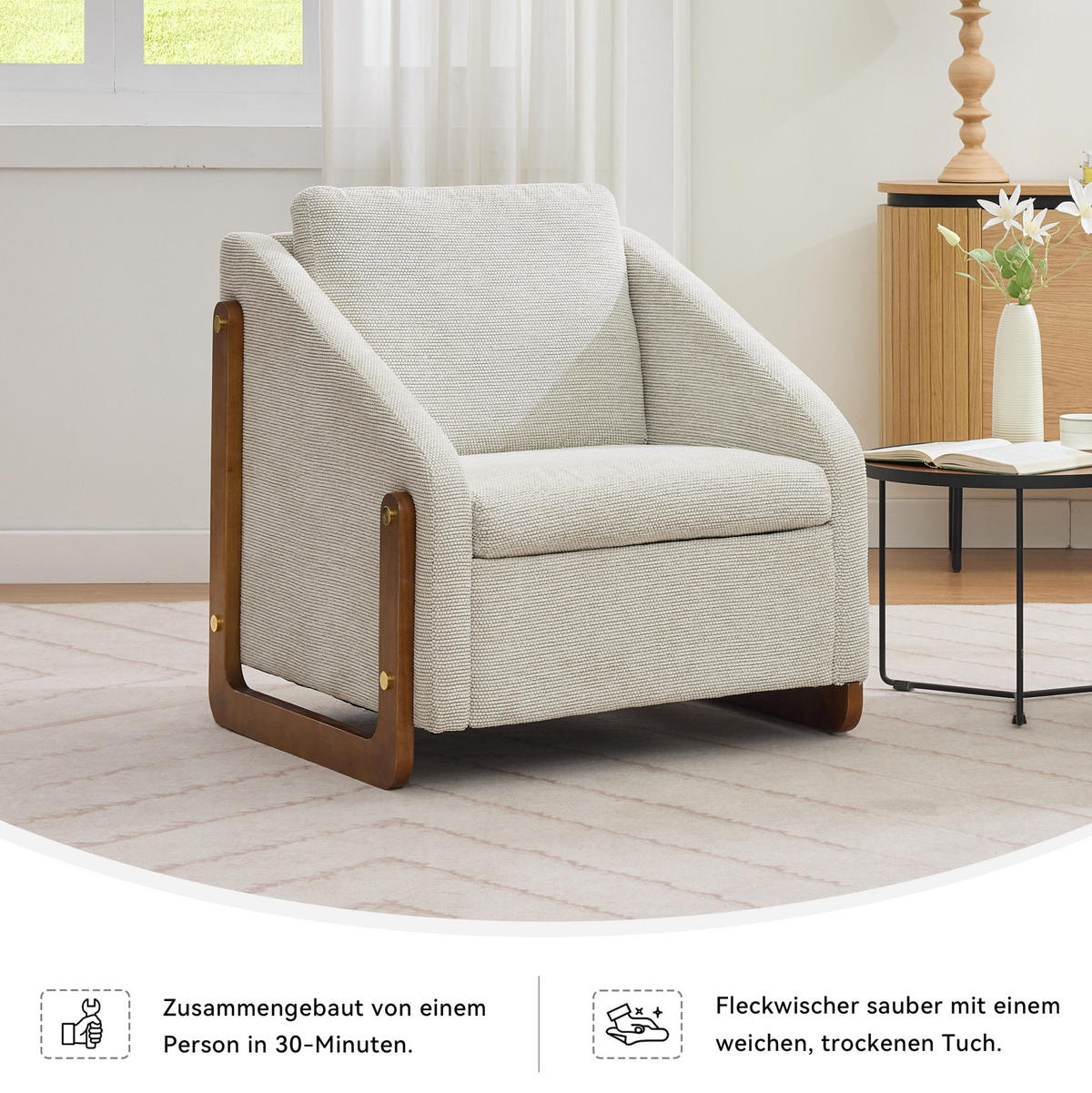 SESSEL mit Chenille-Bezug und Holzarmlehnen 73.5/73.5/73.5 cm Beige - Beige, Textil (73.5/73.5/73.5cm) - Redom