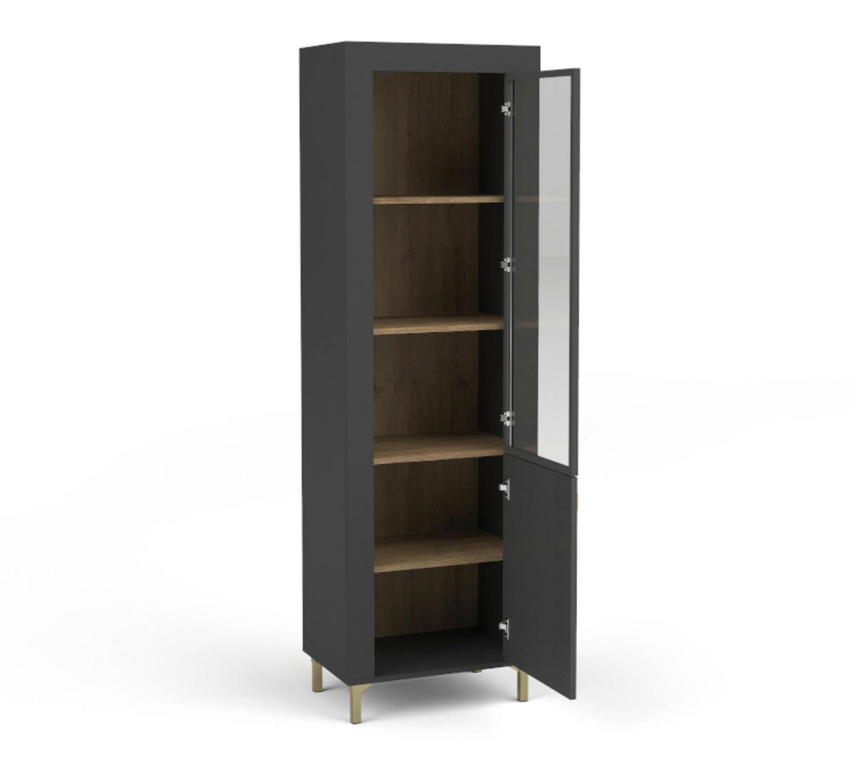 VITRINE Mossa Schwarz, mit LED - Goldfarben/Schwarz, Holzwerkstoff (97/194/60cm) - Bettso