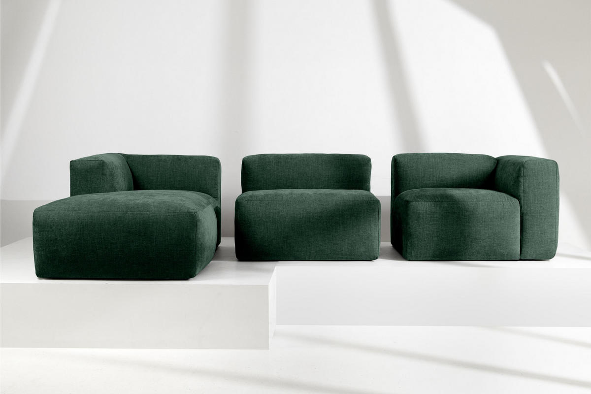 ECKMODULSOFA-LINKS BUFFO mit extrem weicher und bequemer Sitzfläche, Gewebestoff, maritim - Grün, Textil (297/180cm) - KONSIMO®