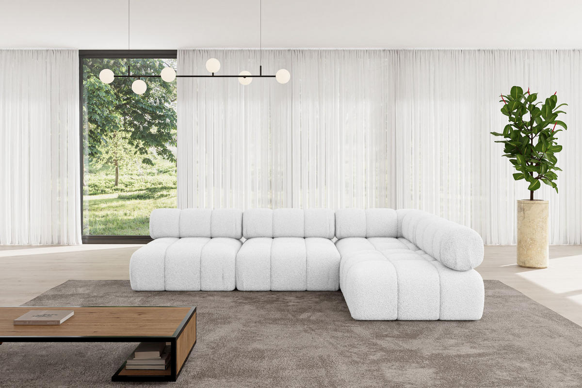ECKSOFA modulares Sofa Samaro-L2 - 285x190x70 cm Weiß Bouclé - Weiß, Holzwerkstoff/Textil (285/190cm) - ALTDECOR