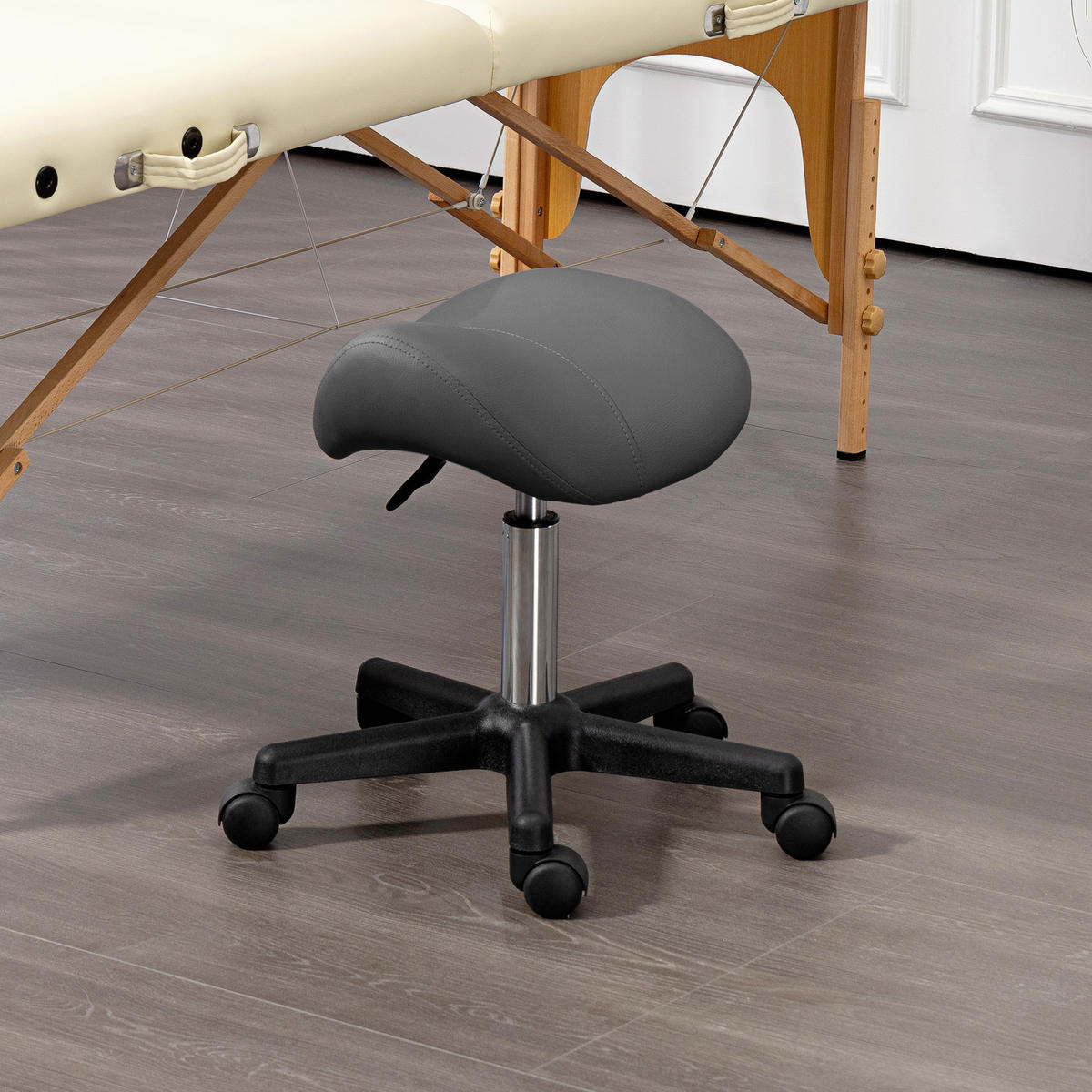 ROLLHOCKER Höhenverstellbar Grau 48.0/47.0/59.0 cm - Grau, Leder (47/59/48cm)