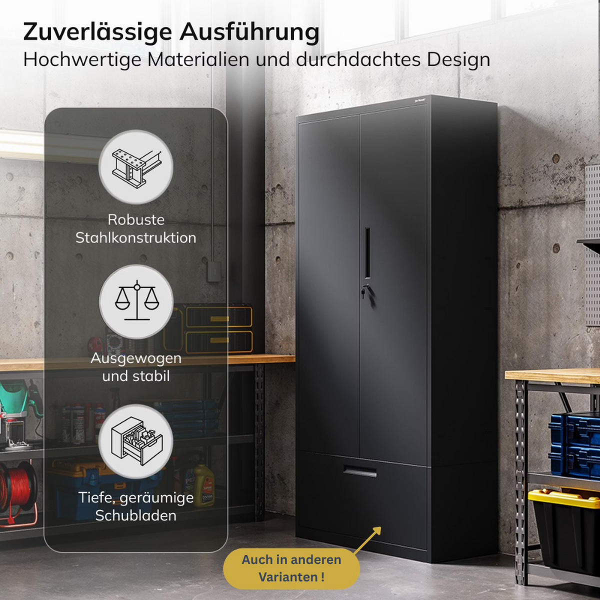 METALLSCHRANK mit Hohe Schublade RUEL 195x90x40cm Schwarz - Schwarz, Metall (90/195/40cm) - DELUKE