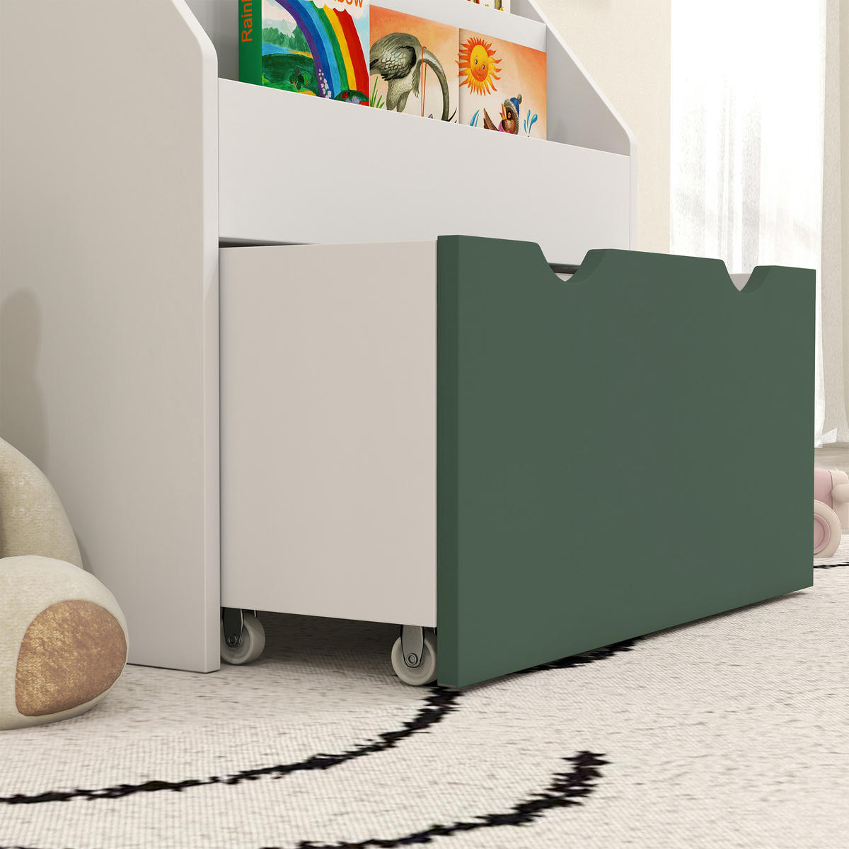 KINDERREGAL DE-17234 3 Ebenen & 1 Schublade Grün - Grün, Naturmaterialien (62.5/70/30cm) - ComfortXL