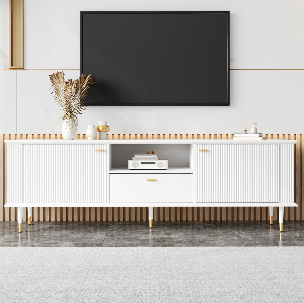 TV-SCHRANK mit 2 Türen und Schublade 170 cm MDF Weiß - Weiß, Holzwerkstoff (36/54/170cm) - Beauniv