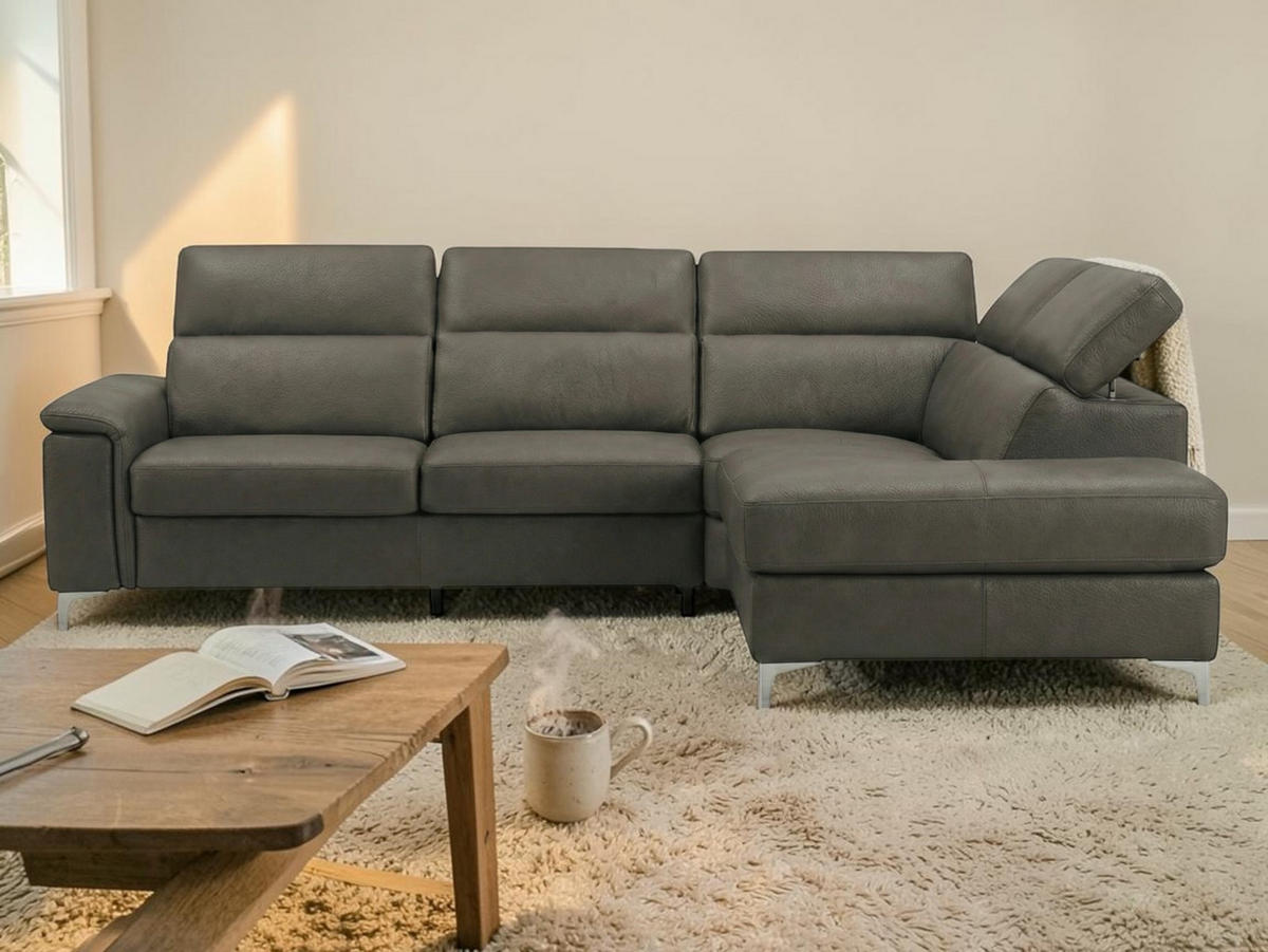 ECKSOFA Avenger Echtleder Greige - Greige, Leder/Metall (271/81/224cm)