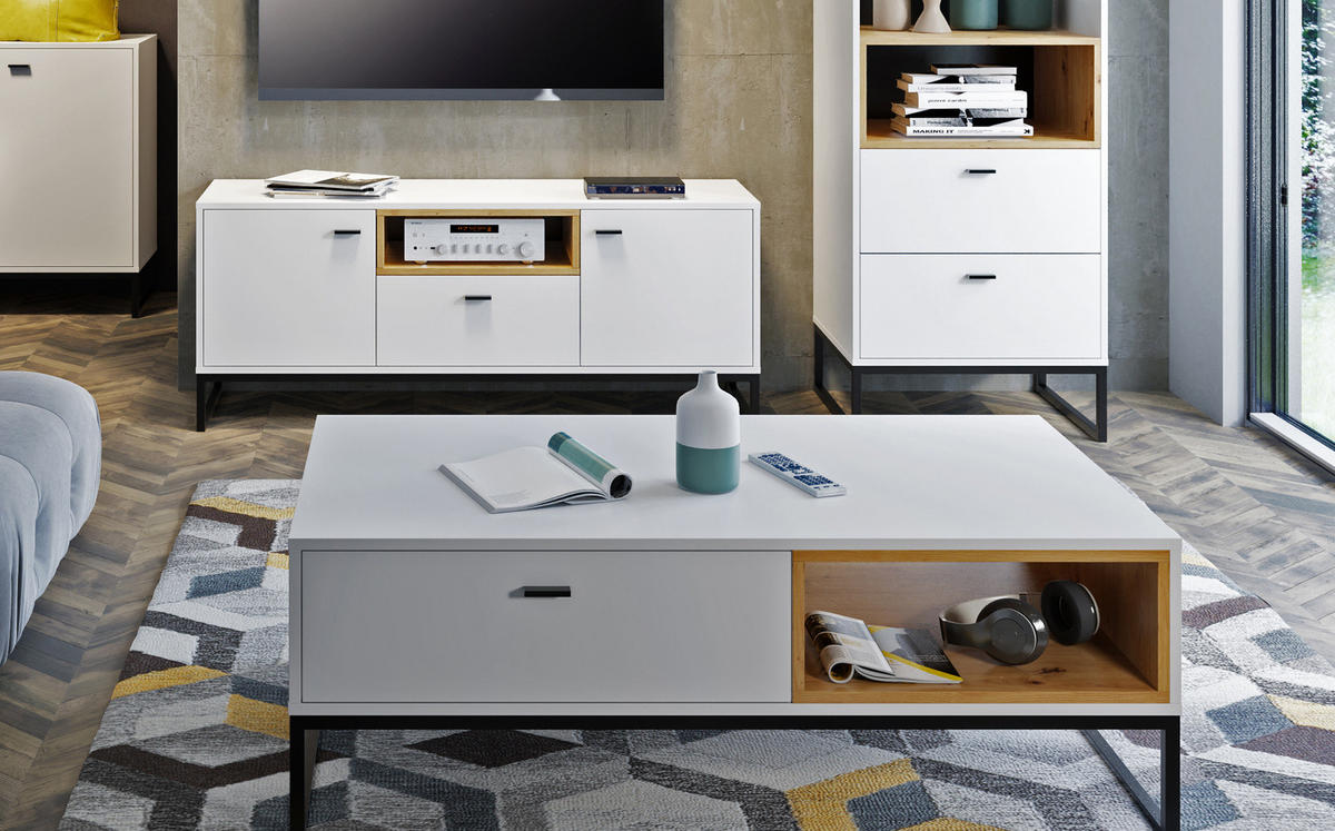 COUCHTISCH Randy 120/65/42 Weiß - Schwarz/Weiß, Holzwerkstoff/Kunststoff (65/120/41cm) - Ravio