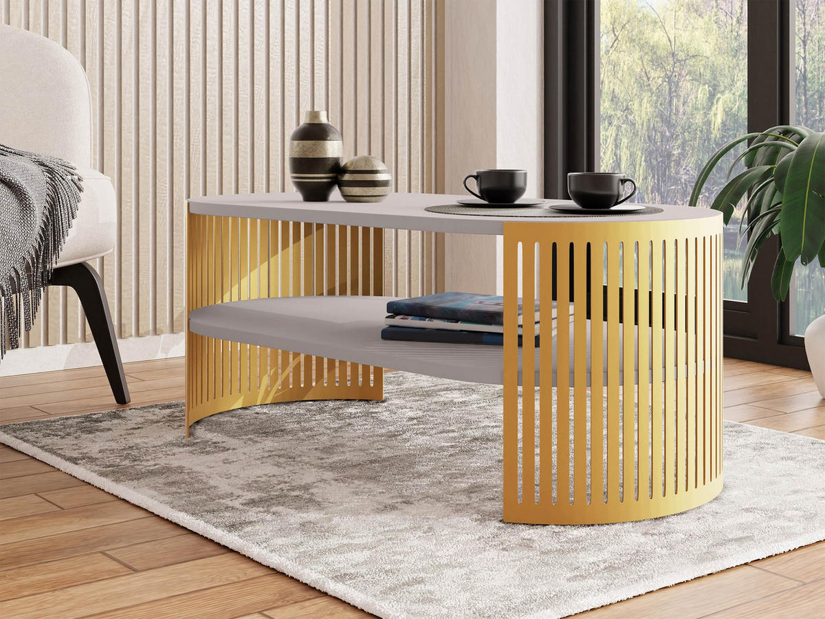 COUCHSITCH Fikoli Oval Gold I - Kaschmir/Goldfarben, Holzwerkstoff/Metall (100/50/40cm) - MIRJAN24