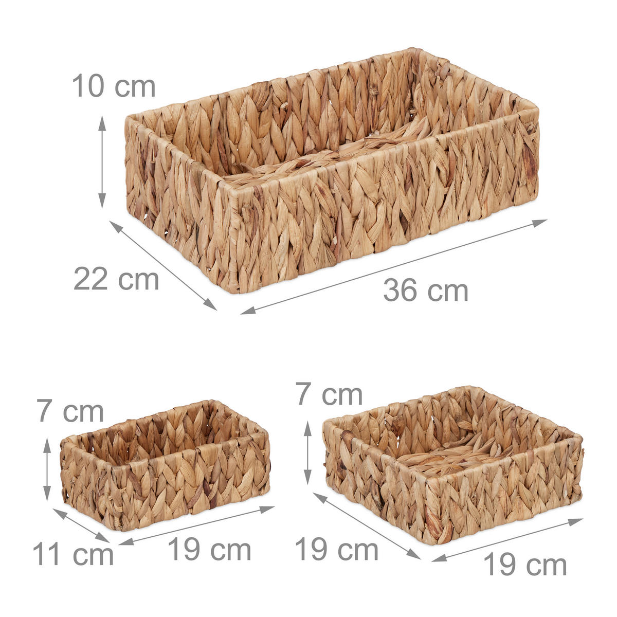 3XAUFBEWAHRUNGSKORB - Hellbraun, Textil/Metall (22/36/10cm) - Relaxdays