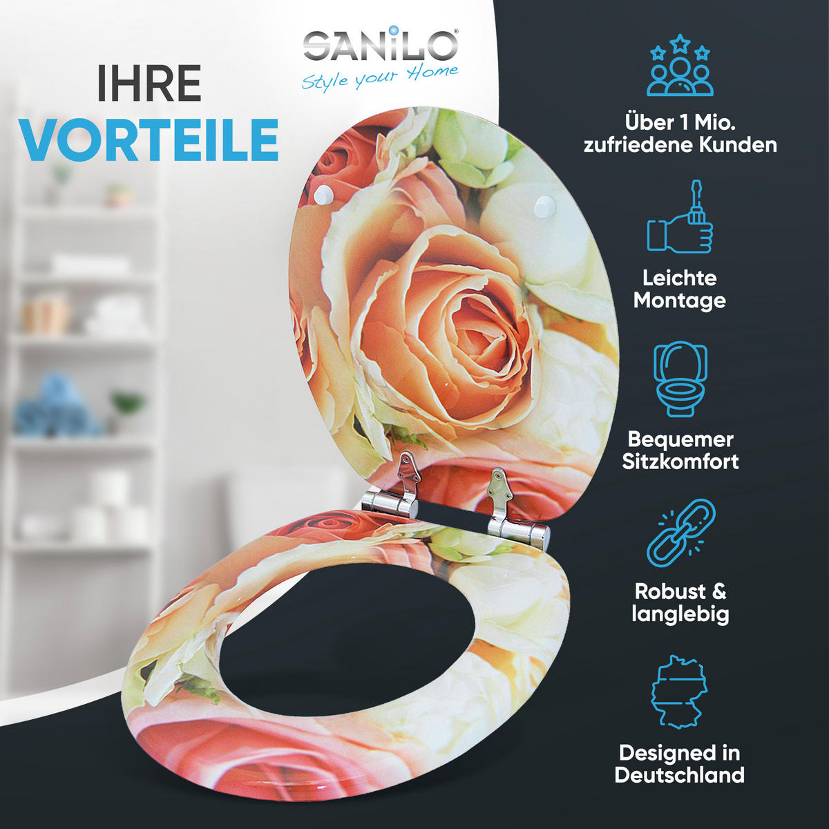 WC-SITZ mit Absenkautomatik Rosa Rose - Pink, Holzwerkstoff (38/6/47cm) - Sanilo