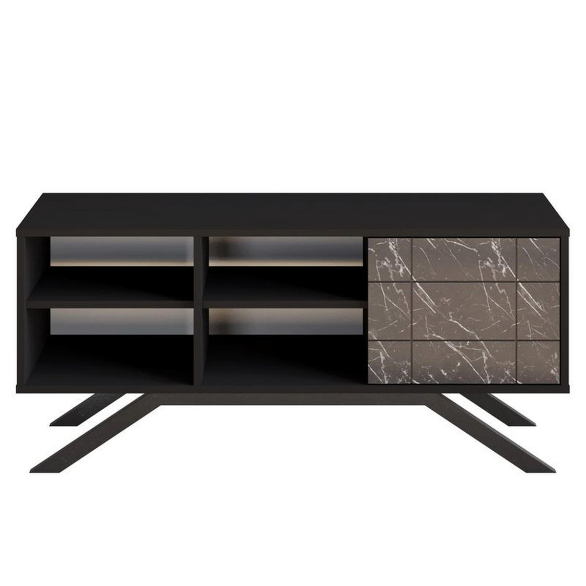 TV-ELEMENT North Schwarz Marmor Decor - Creme/Schwarz, Holzwerkstoff (130/58.6/38.6cm) - Decorotika
