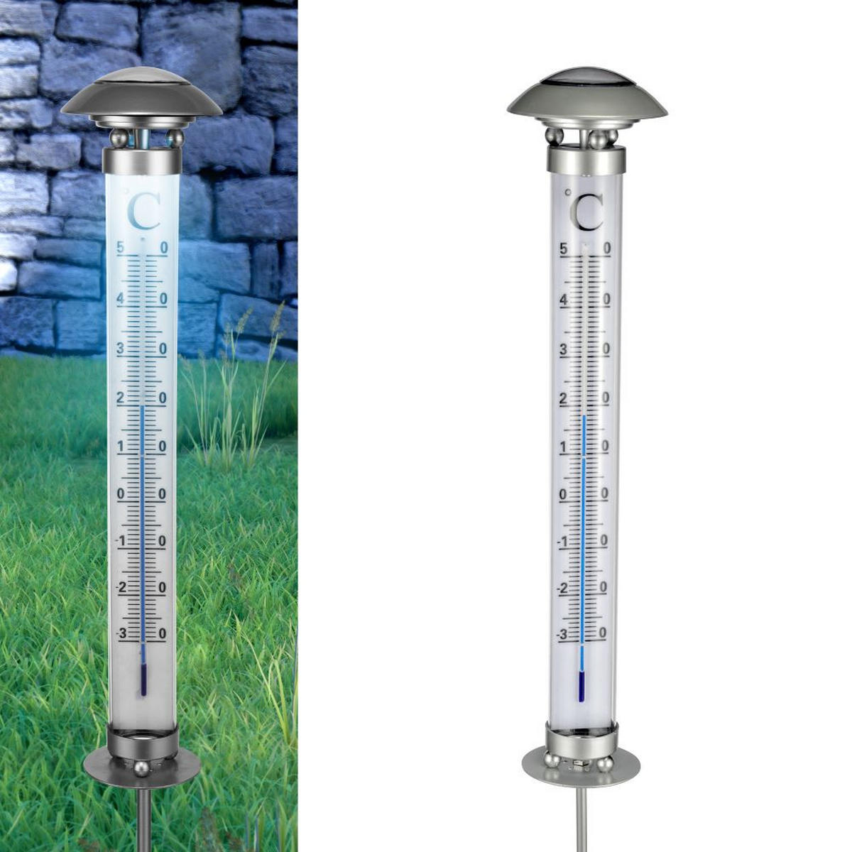 SOLAR Thermometer Maße: ca. 12,5 x 12,5 x 112 cm - Transparent, Kunststoff (12.5/112cm) - Haushalt International