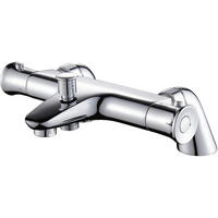 BADEWANNENARMATUR Thermostat Messing Chrom mit 38° Sicherheitstaste und Winkelventilen - Silberfarben, Metall (15/10/18cm)