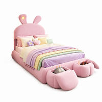 POLSTERBETT 90/200 mit LED, Aufbewahrungshockern und verstellbarem Kopfteil in Rosa - Rosa, Holzwerkstoff/Textil (90/200cm) - EVRYAE