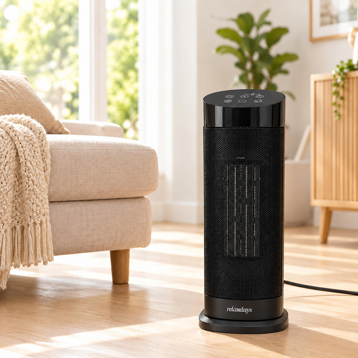 VÄRMEFLÄKT Svart keramisk PTC 2000 W med fjärrkontroll - Svart, Keramik/Plast (17.5/40.5/14cm) - Relaxdays