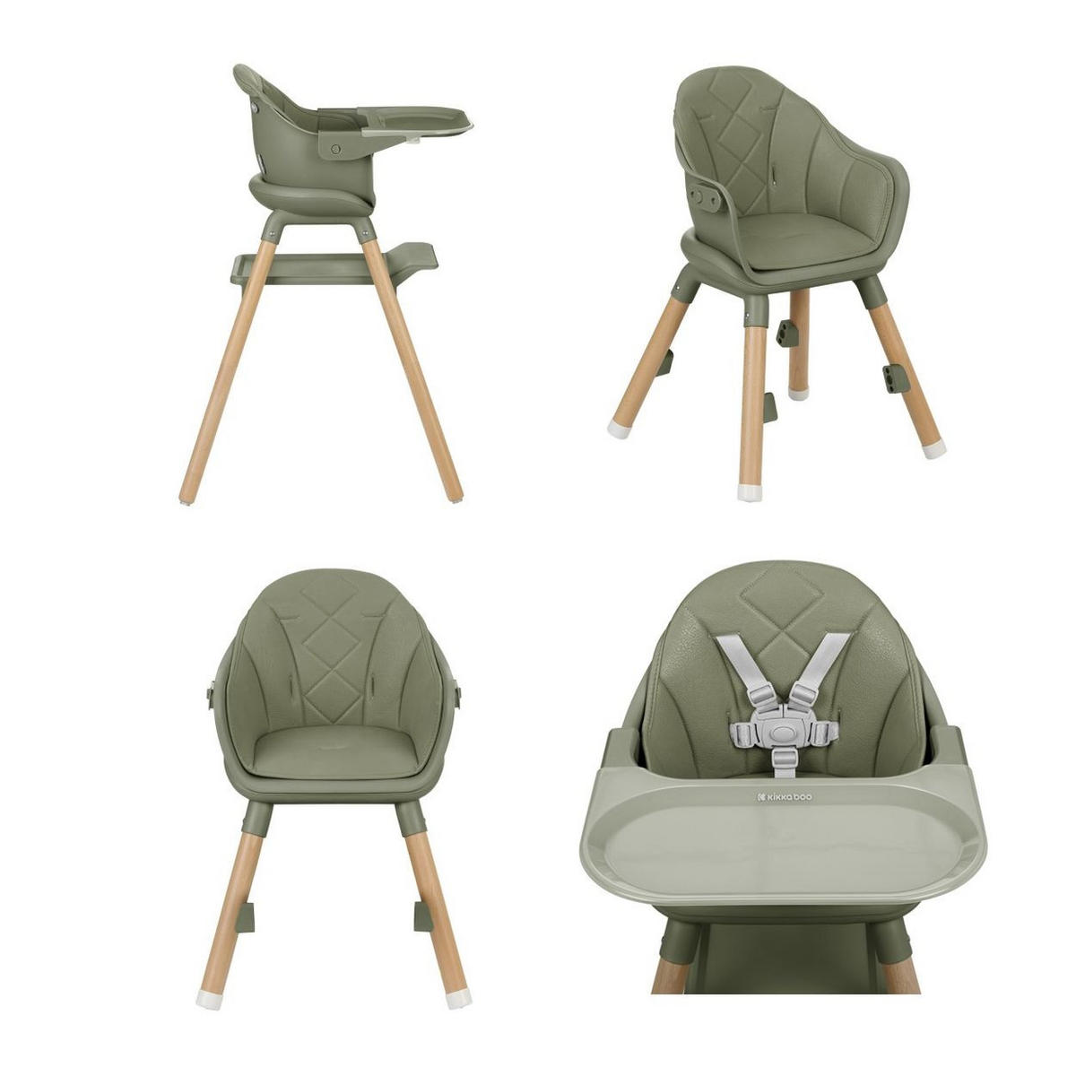 HOCHSTUHL Woody 3 in 1 grün Holzbeine Kinderstuhl Fußstütze Tablett - Grün, Kunststoff (57/90/62cm) - Kikka boo
