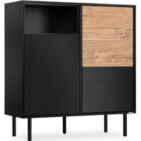 KOMMODE LOFTY Außenseiteneinlage, schwarz / Eiche natur - Eichefarben/Schwarz, Holzwerkstoff (102/109/41cm) - KONSIMO®