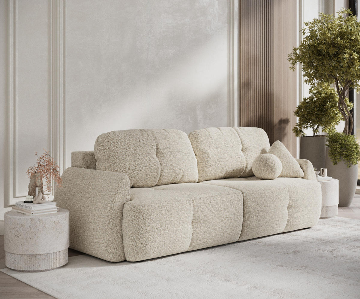 SCHLAFSOFA Loca Beige Plüschstoff - Beige/Schwarz, Holz/Holzwerkstoff (248/92/103cm) - Maison de Reve