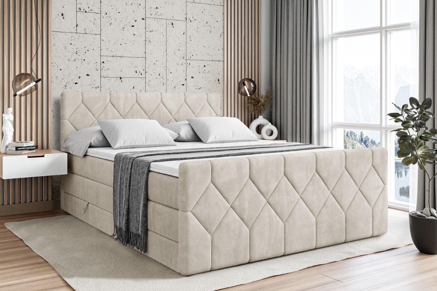 Thumbnail - Altdecor Boxspringbett, Creme, Holzwerkstoff, Höhe ca. 40 cm, 140x200 cm, Schlafzimmer, Betten, Boxspringbetten