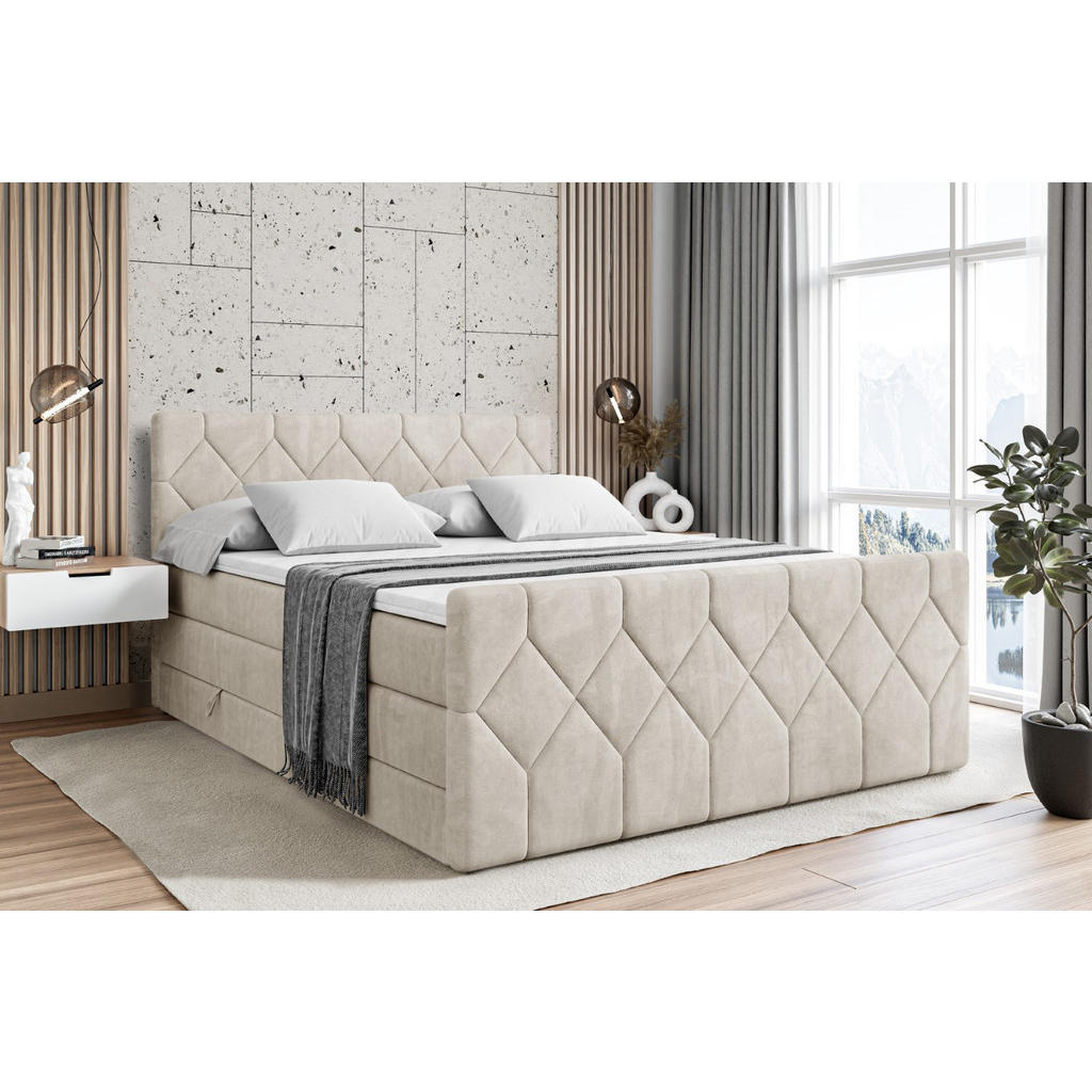 Thumbnail - Altdecor Boxspringbett, Creme, Holzwerkstoff, Höhe ca. 40 cm, 180x200 cm, Schlafzimmer, Betten, Boxspringbetten
