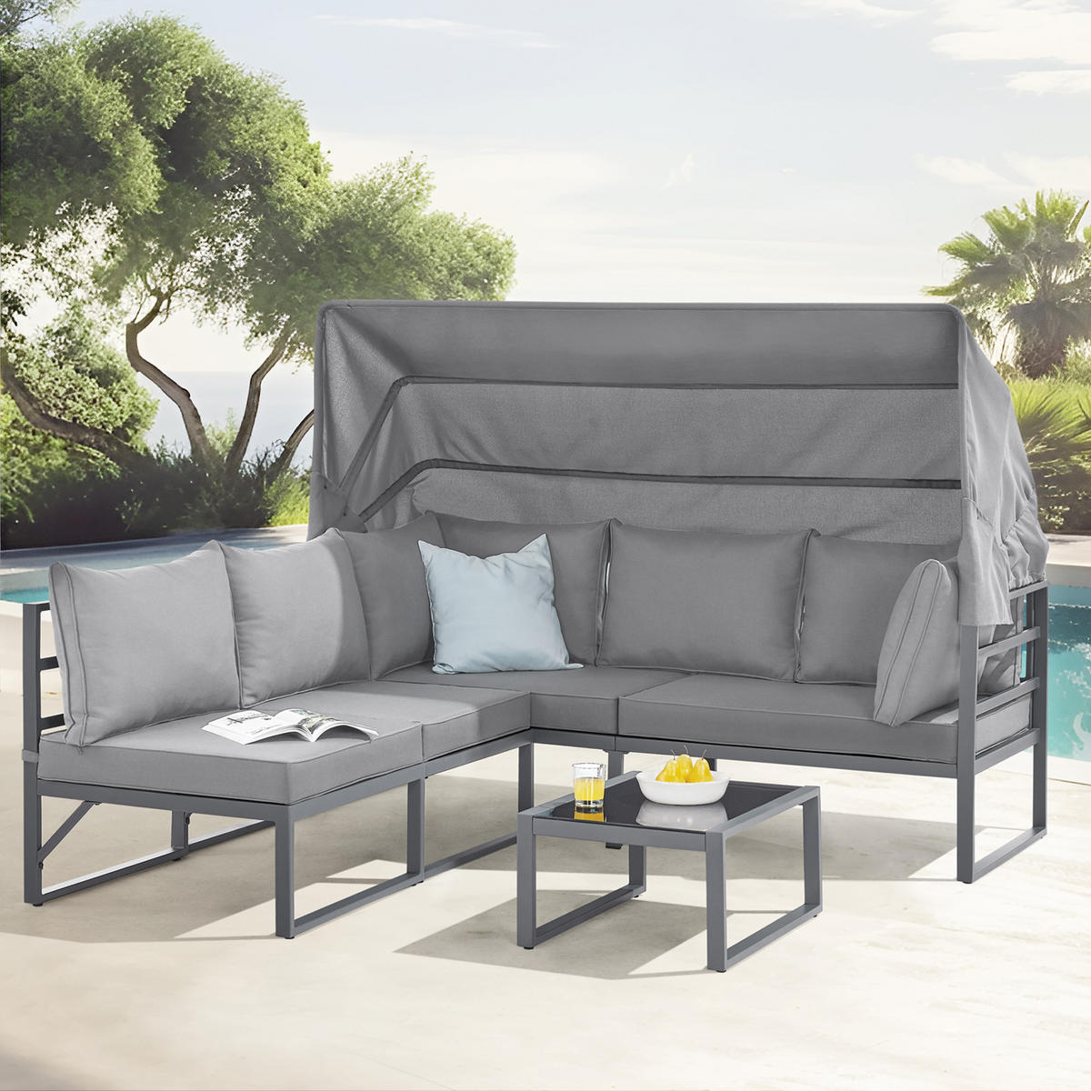 GARTENLOUNGE Maui Hellgrau - Hellgrau, Metall - SVITA