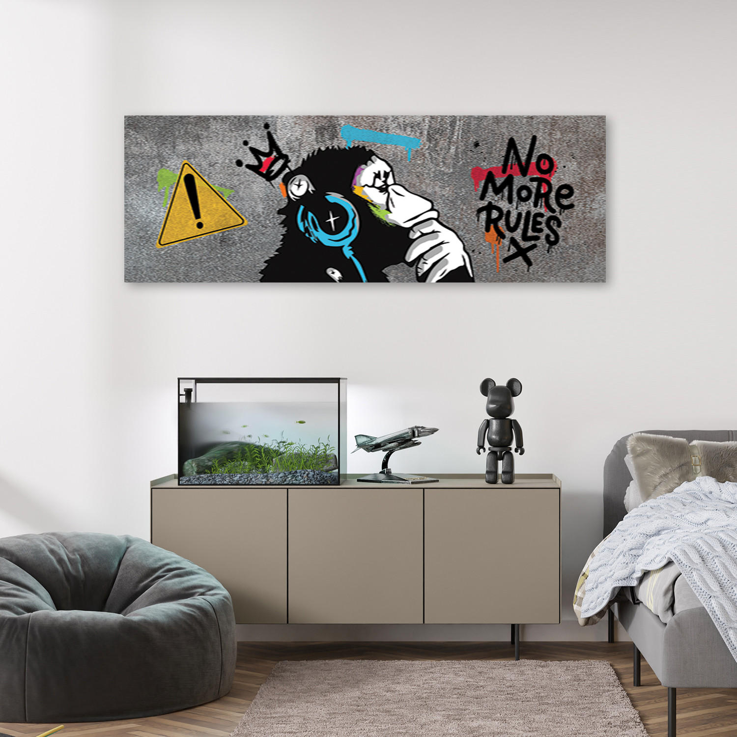 WANDBILD banksy dj monkey - Grau, Textil (90/30cm) - Feeby