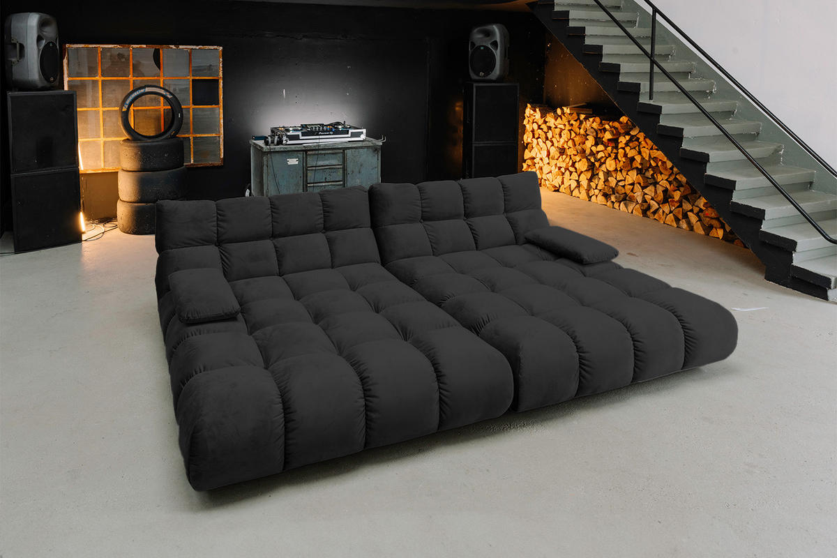 BIG SOFA VIVIEN Schwarz Velvet - Schwarz, Kunststoff/Textil (296/85/178cm) - KAWOLA