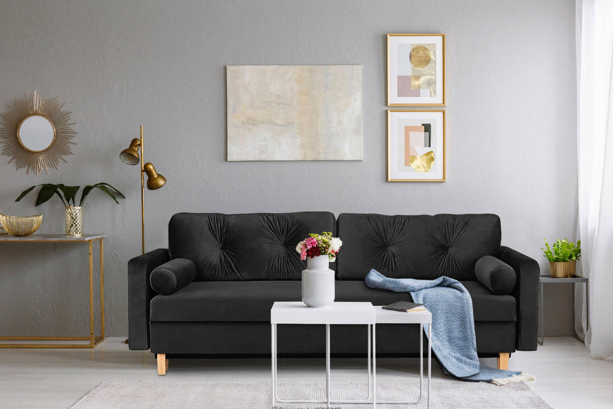 3-SITZER-SCHLAFSOFA ERISO mit weiche Sitzfläche und hohe Rückenlehne, Velour-Stoff, graphit - Graphitfarben/Braun, Textil (220/80/100cm) - KONSIMO®