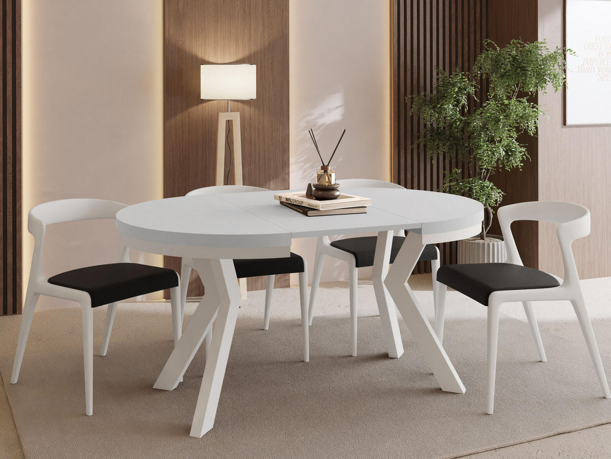 ESSTISCH Savio Weiß Neo rund ausziehbar verlängerbar, Weiß 80-130/80/77 cm - Weiß, Holz/Holzwerkstoff (80/80/77cm) - WFL GROUP