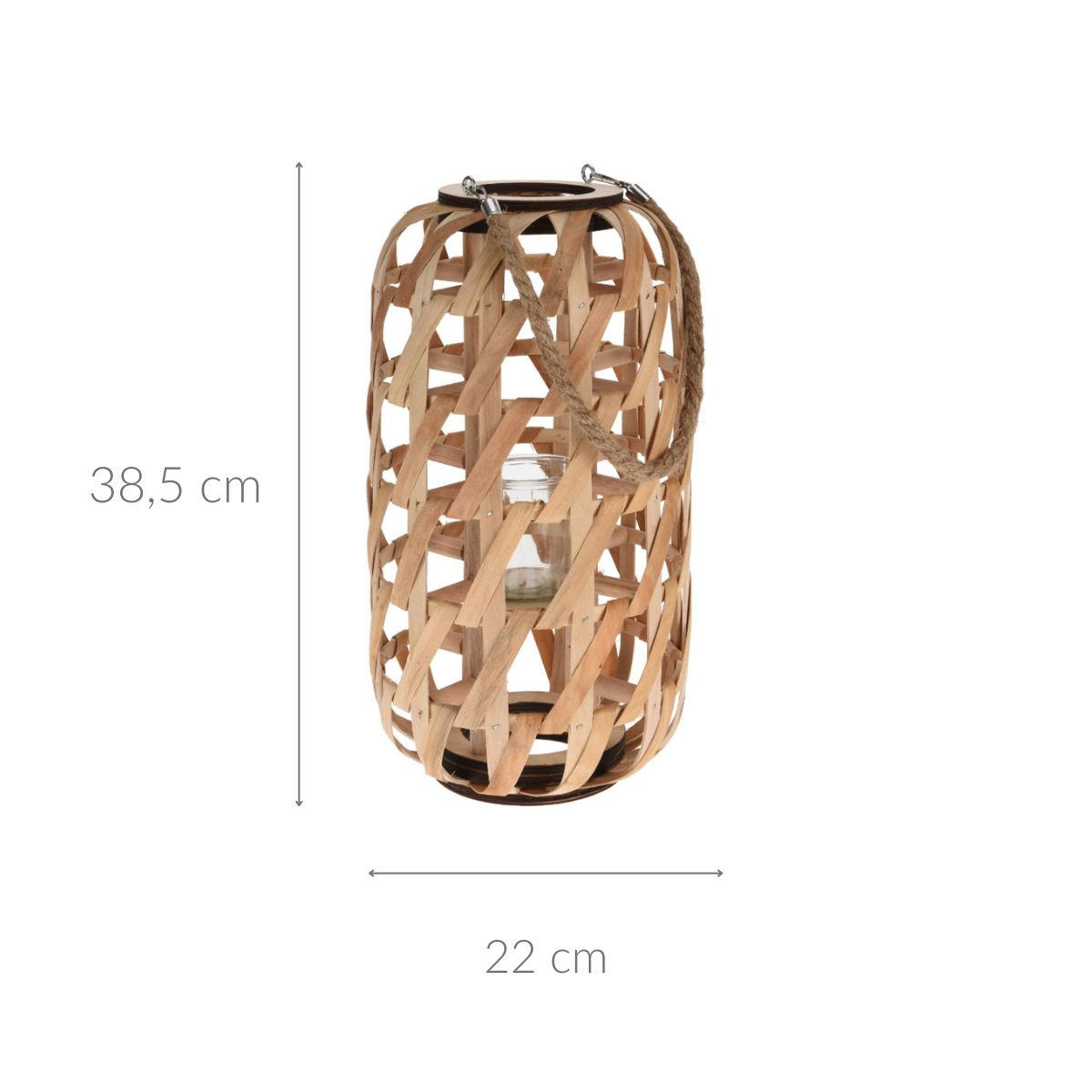 HOLZLATERNE minimalistisches Geflecht und Seilgriff 24/22/38,5 cm - Braun, Holz (22/38.5/24cm) - Home Styling Collection
