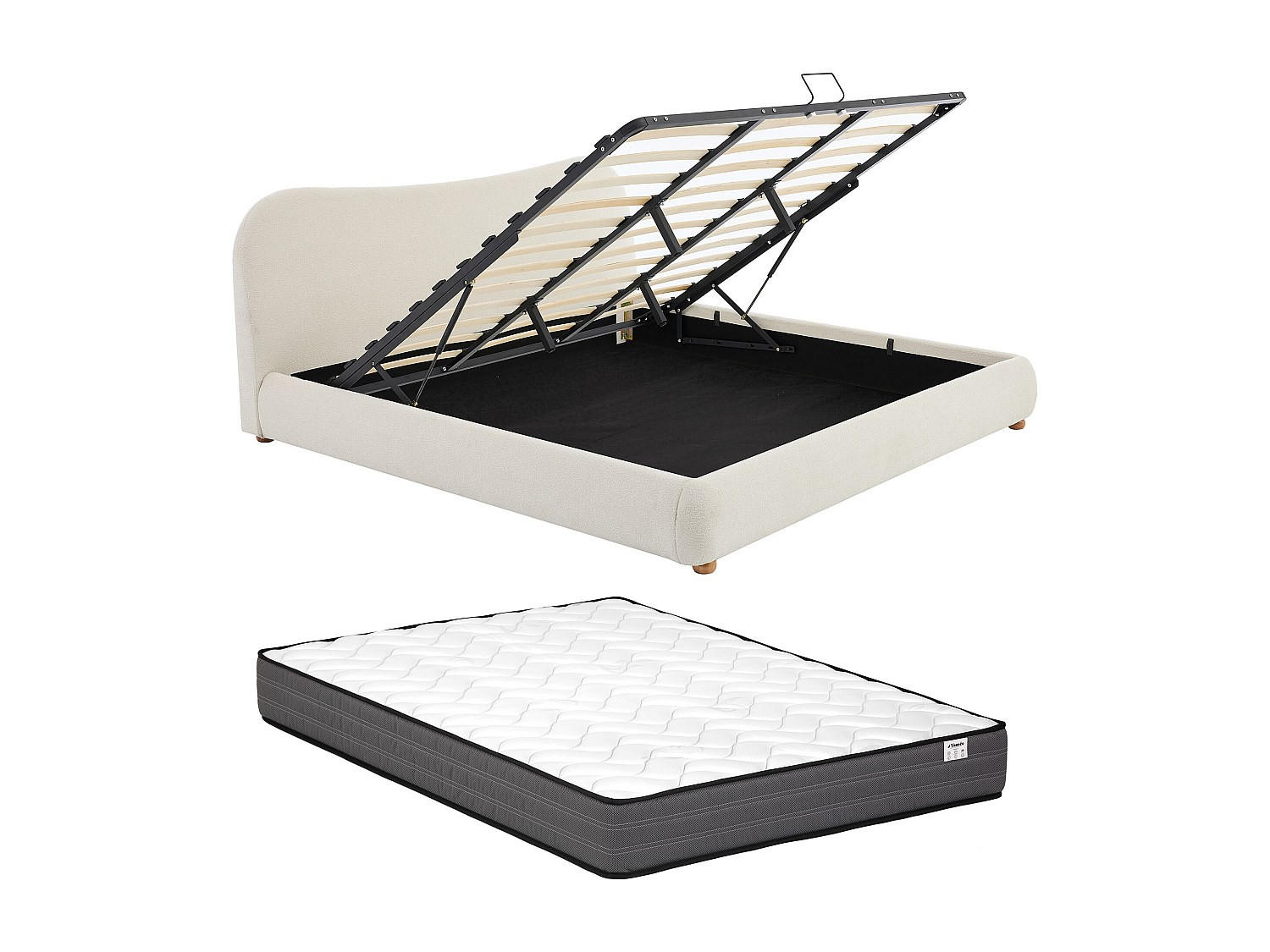 BETT mit Bettkasten - 2 Personen - Stoff - Weiß - - Weiß, Textil (180/200cm) - Vente-Unique