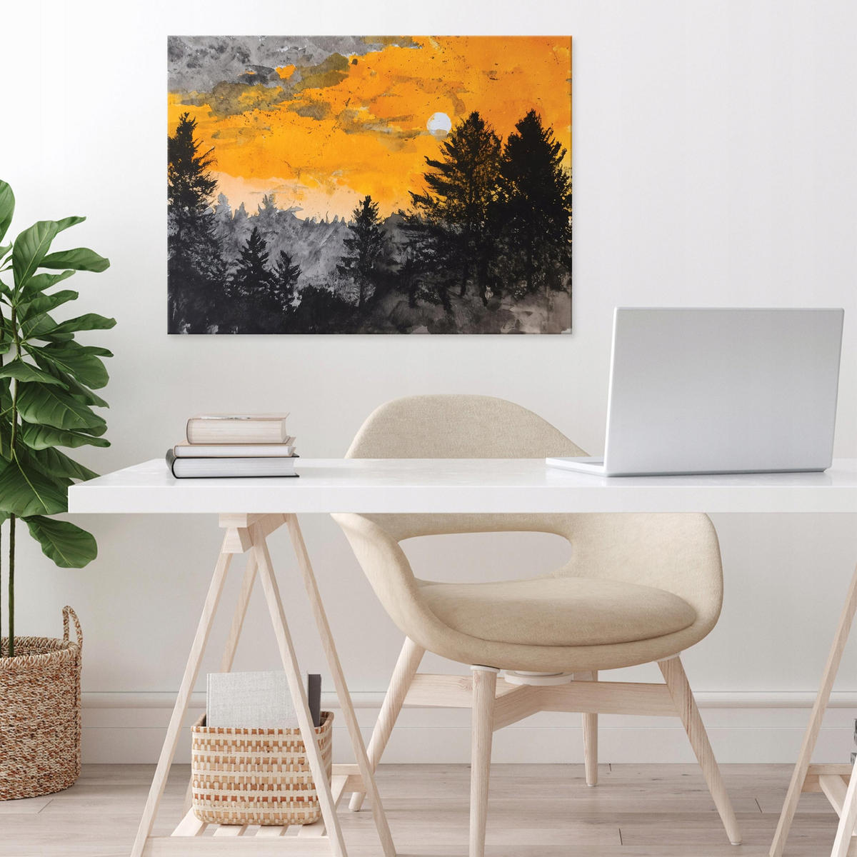 LEINWANDBILD Wald Arbres Orange 100x70 cm - Multicolor, Holzwerkstoff (100/70cm) - Wallarena