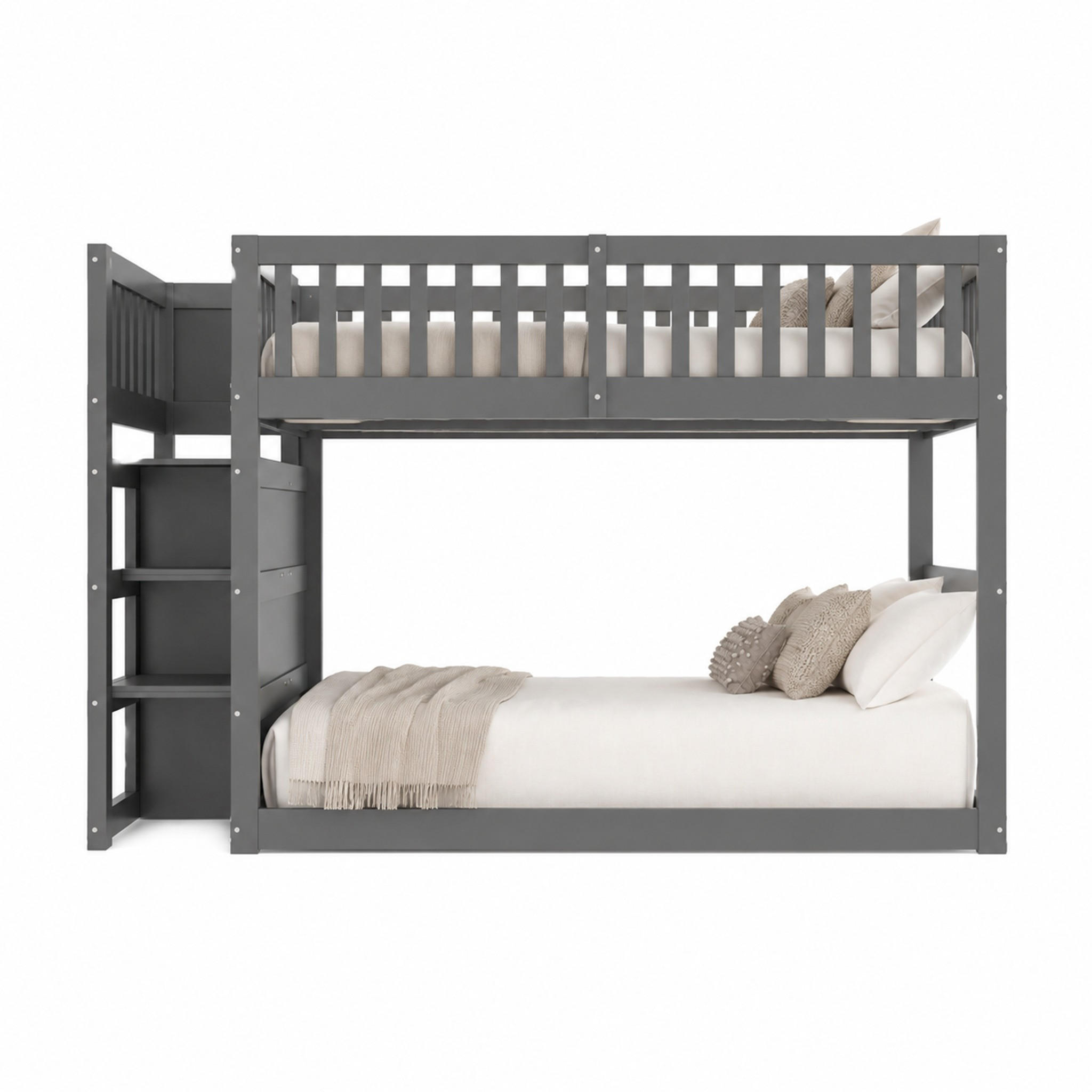ETAGENBETT niedrig 140x200 cm Holz Grau mit Treppe und 4 Schubladen - Grau, Holz (140/200cm) - Meubliv