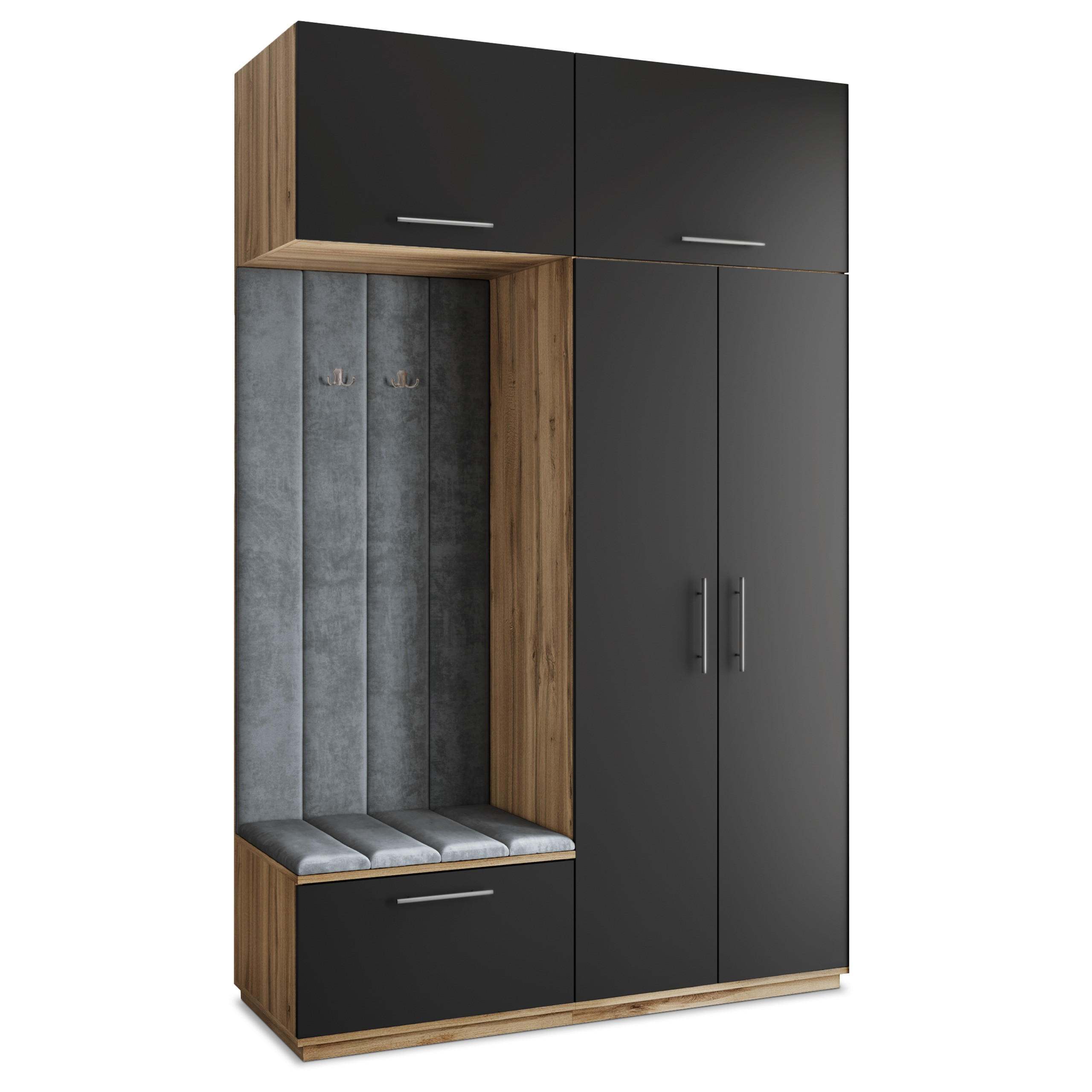 GARDEROBENSCHRANK REMA 150/240/60 cm Modern Garderobe-Set Eiche Wotan - Eiche Wotan/Schwarz, Holzwerkstoff (150/240/60cm) - MASSENO