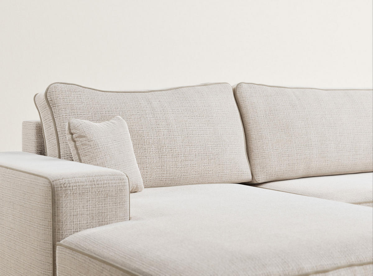 WOHNLANDSCHAFT Deseo Creme-Beige Chenille-Stoff - Beige/Creme, Holz/Holzwerkstoff (398/70/148cm) - Maison de Reve