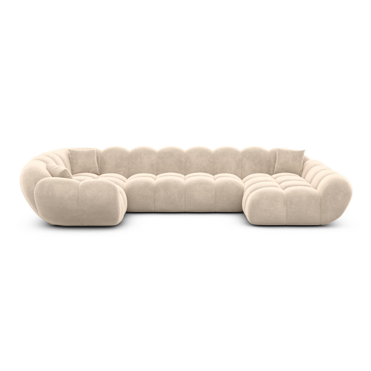 WOHNLANDSCHAFT Liva Creme Samtstoff U-Form XL Rechts - Creme, Textil (193/70/323cm) - VAROYAL