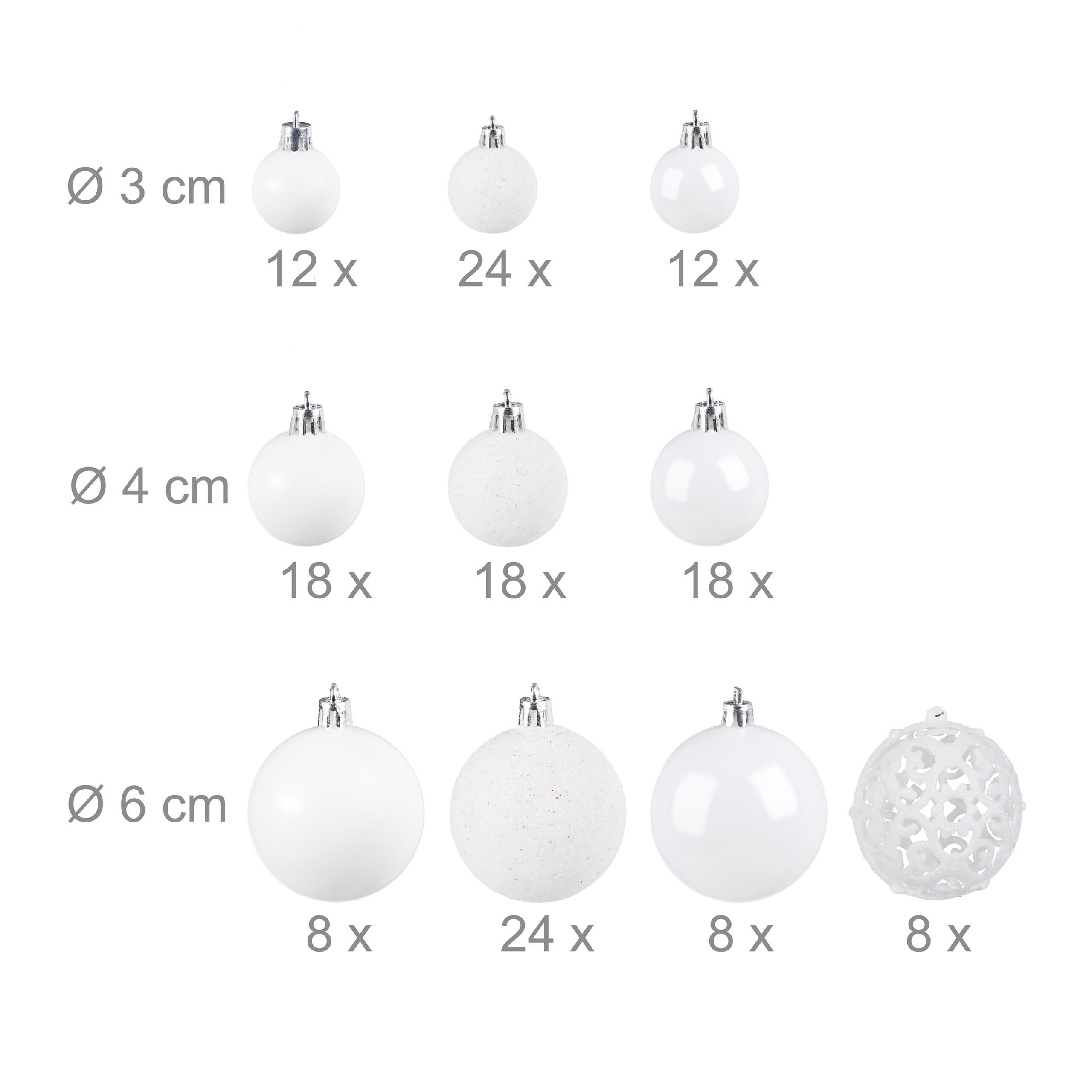 Thumbnail - Relaxdays Weihnachtskugeln-Set, Weiß, Kunststoff, Rund, 6x7x6 cm, Dekoration, Weihnachtsdekoration, Weihnachtsbaumschmuc...