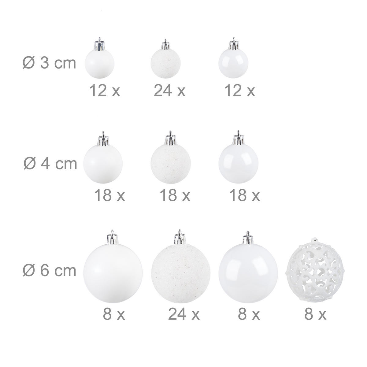 WEIHNACHTSKUGELN-SET 150-tlg. - Weiß, Kunststoff (6/7/6cm) - Relaxdays