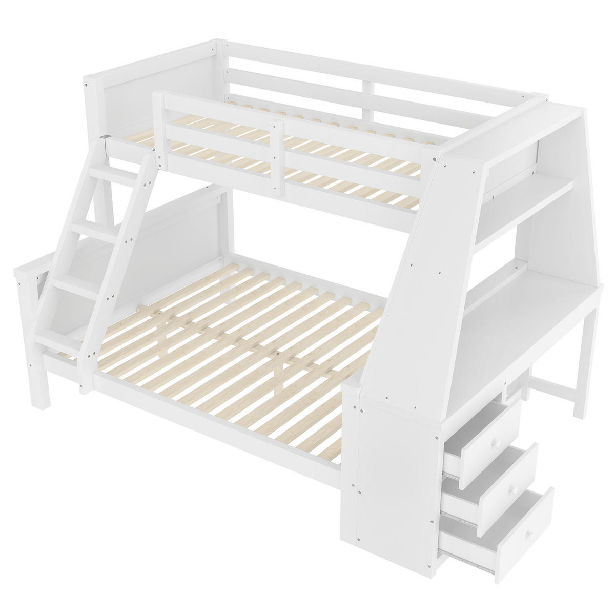 ETAGENBETT 90x200cm + 140x200cm Weiß Kinderbett Tisch Stauraum - Weiß, Holz (140/200cm) - FLIEKS