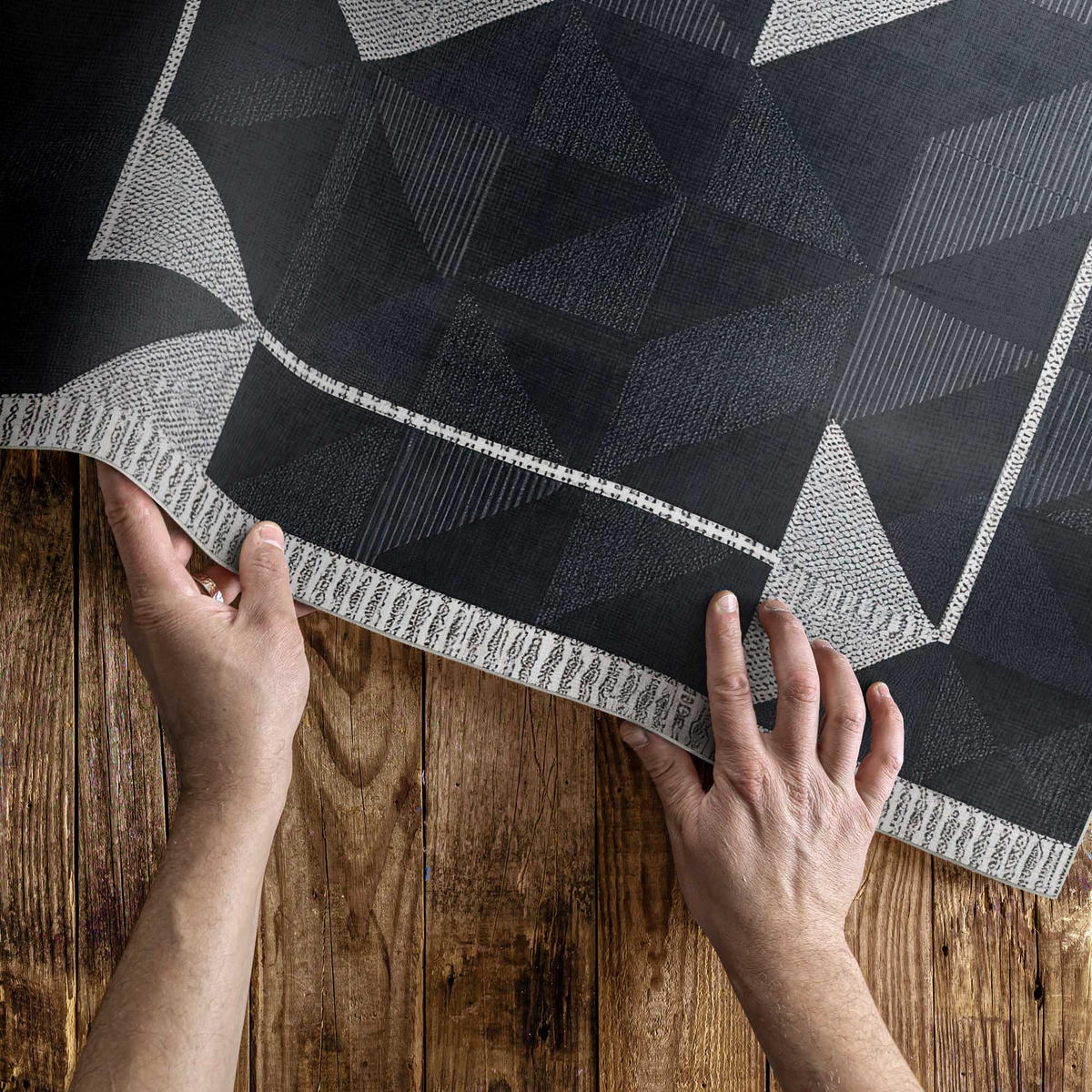 TEPPICH 60x90 cm Mosaik aus Geometrischen Formen Vintage Muster - Greige, Kunststoff (60/90cm) - Wallfluent