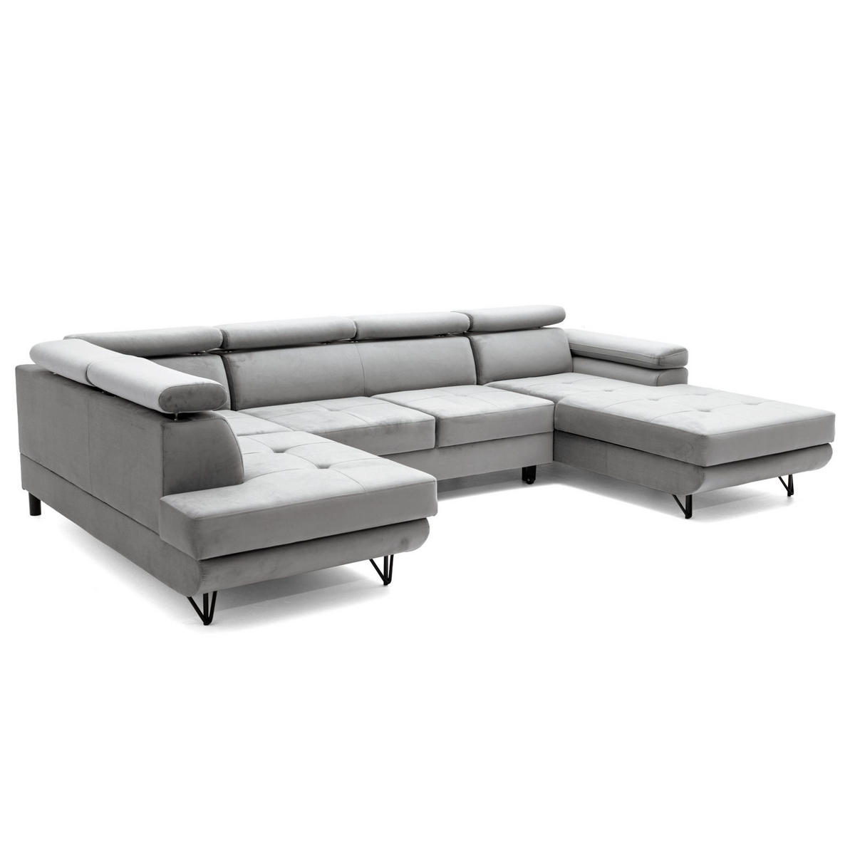 ECKSOFA U-Form JUNIOR U Links mit Schlaffunktion 128x254 Velours Grau - Schwarz/Grau, Holz/Textil (323/90/184cm) - Muffo