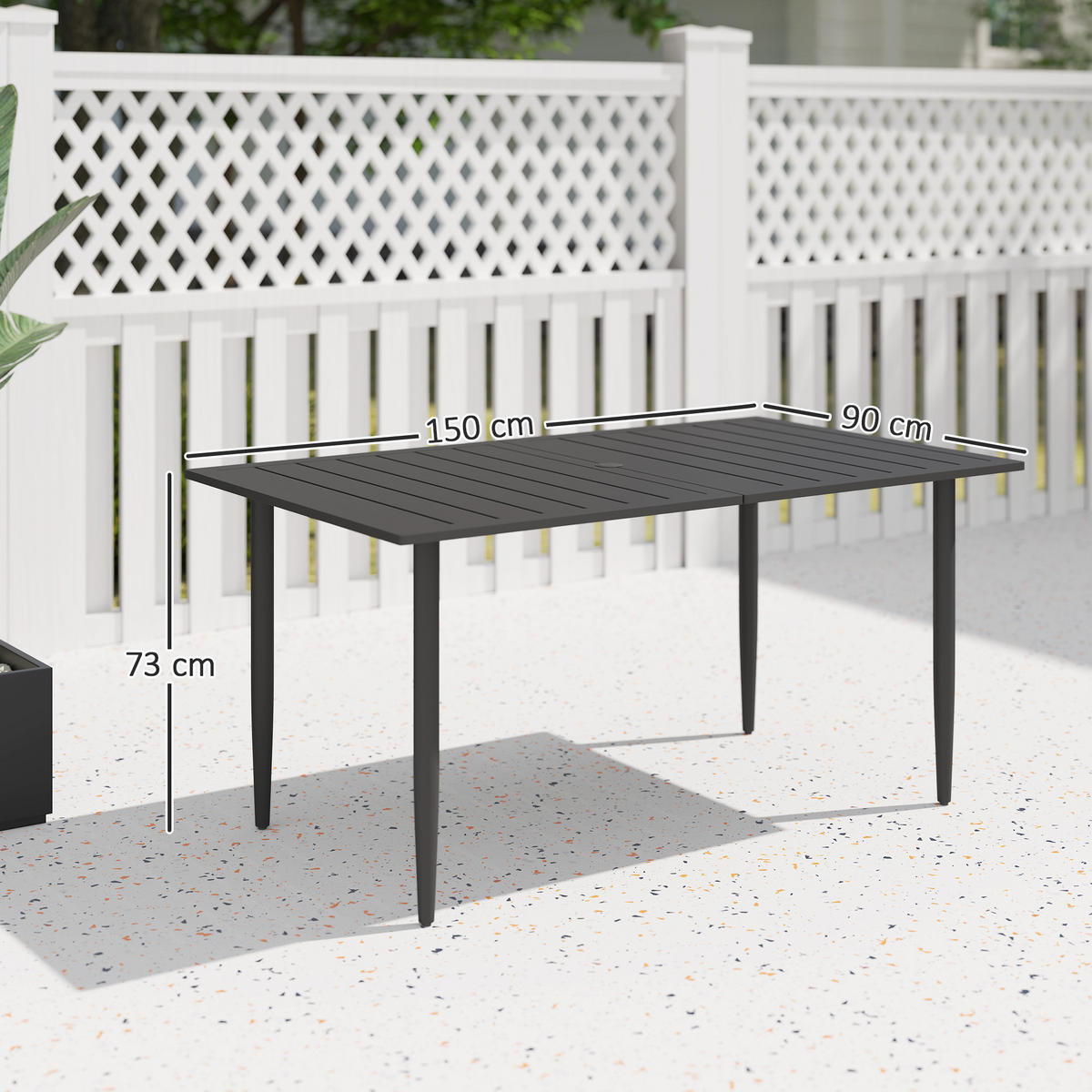 GARTENTISCH DE-07277 mit Schirmloch und Lattendesign Schwarz - Schwarz, Metall (150/90/73cm) - ComfortXL