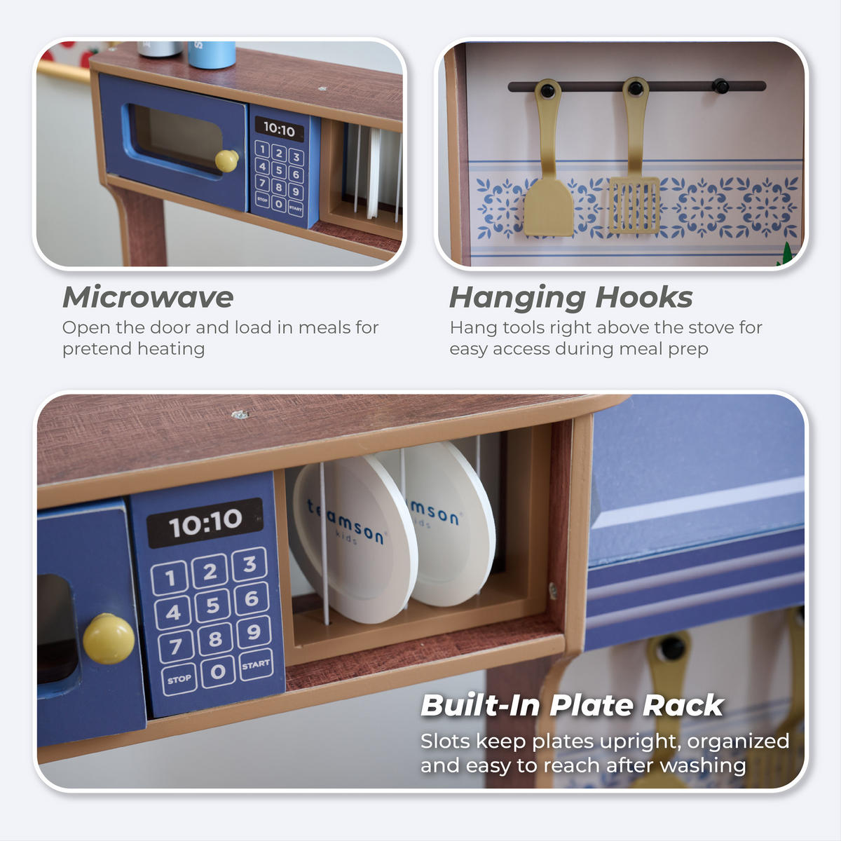 KINDERKUCHE Modulare Holz mit Kühlschrank, 92cm, Blau - Blau, Holzwerkstoff (104/30/92cm) - Teamson Kids