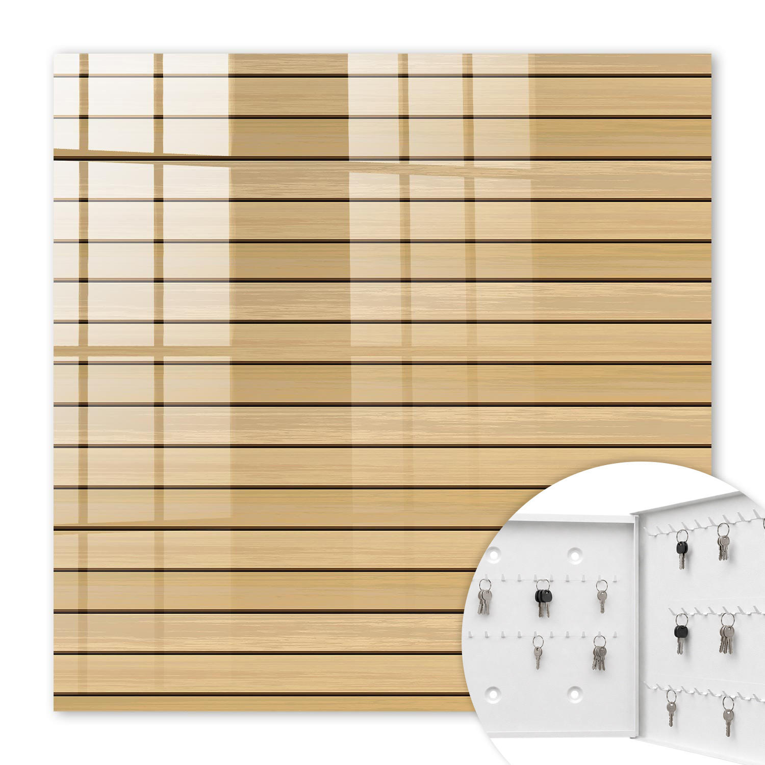 SCHLÜSSELBOX Weiß 30x30 cm – Türöffnung nach rechts - Beige Bretter - Beige, Metall (30/30/5cm) - TULUP